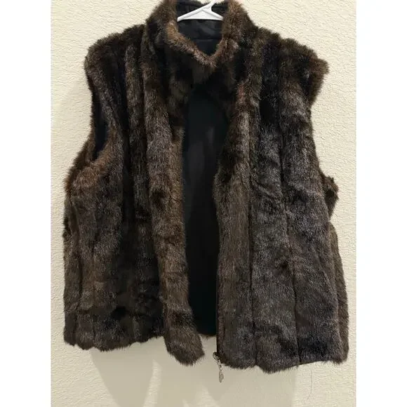 Isabella’s Journey Brown Faux Fur Sleeveless Vest XL Expresso Brown Zipper - Picture 6 of 6
